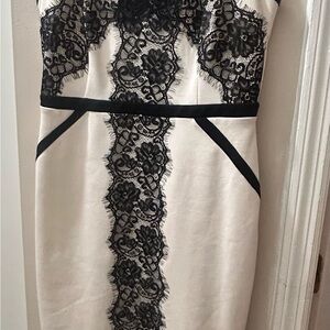 Nicole Strapless Dress with Black Lace on White